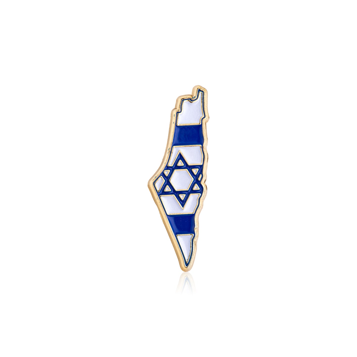 Pin with Israel's flag design on a white background