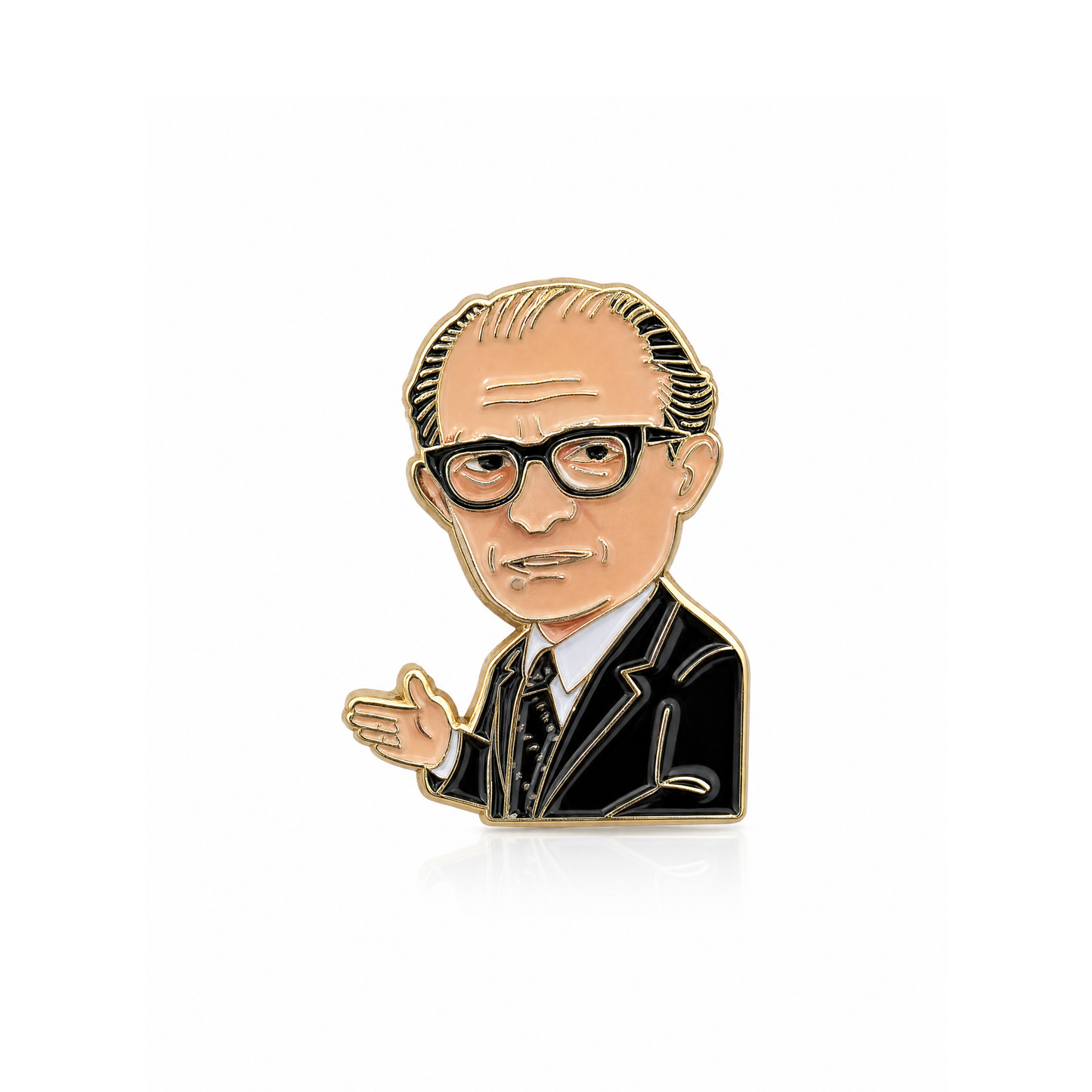 Menachem Begin enamel pin on polished gold metal base, 1.25 inch collectible honoring Israeli leader.