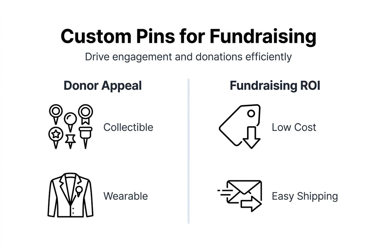 Infographic showing fundraising pin benefits overview