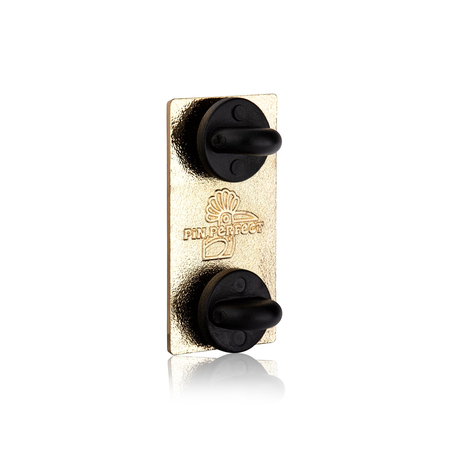 Gold and black guitar pickup with logo on a white background