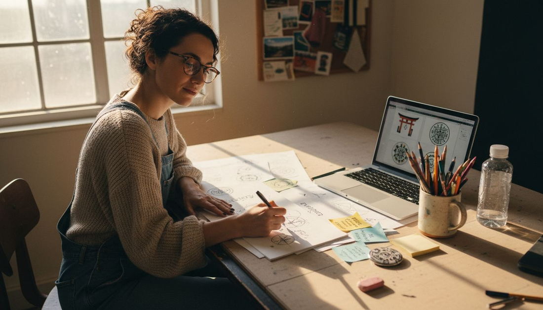 Designer sketching magnetic pin concepts