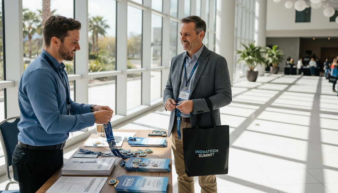 Event planner distributes conference enamel pins