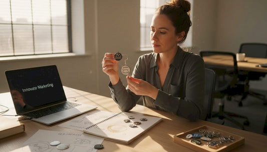 Manager reviewing personalized merchandise samples
