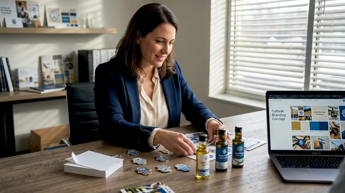Marketing manager reviews Israeli-themed merchandise