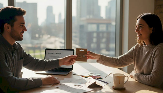 Marketing team member gifting branded accessory