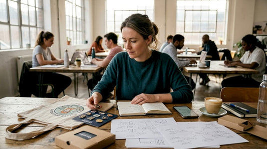 Marketer reviewing bespoke product samples