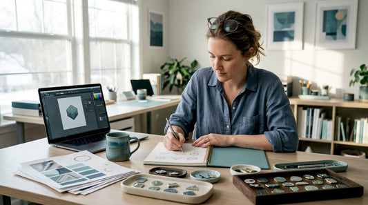 Designer sketching branded accessory concepts