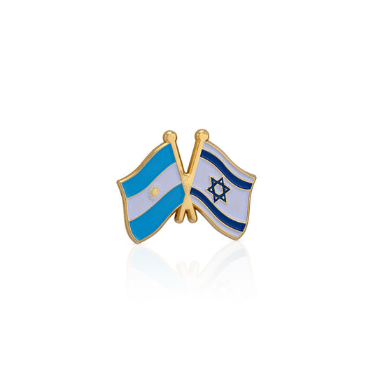 Pin with crossed flags of Israel and Argentina on a white background