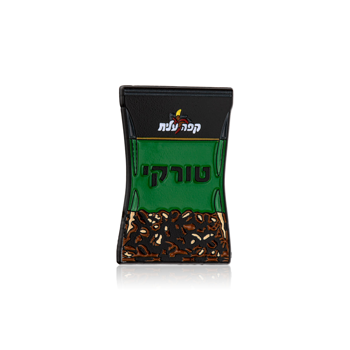 black coffee with cardamon enamel pin. Green on a white background