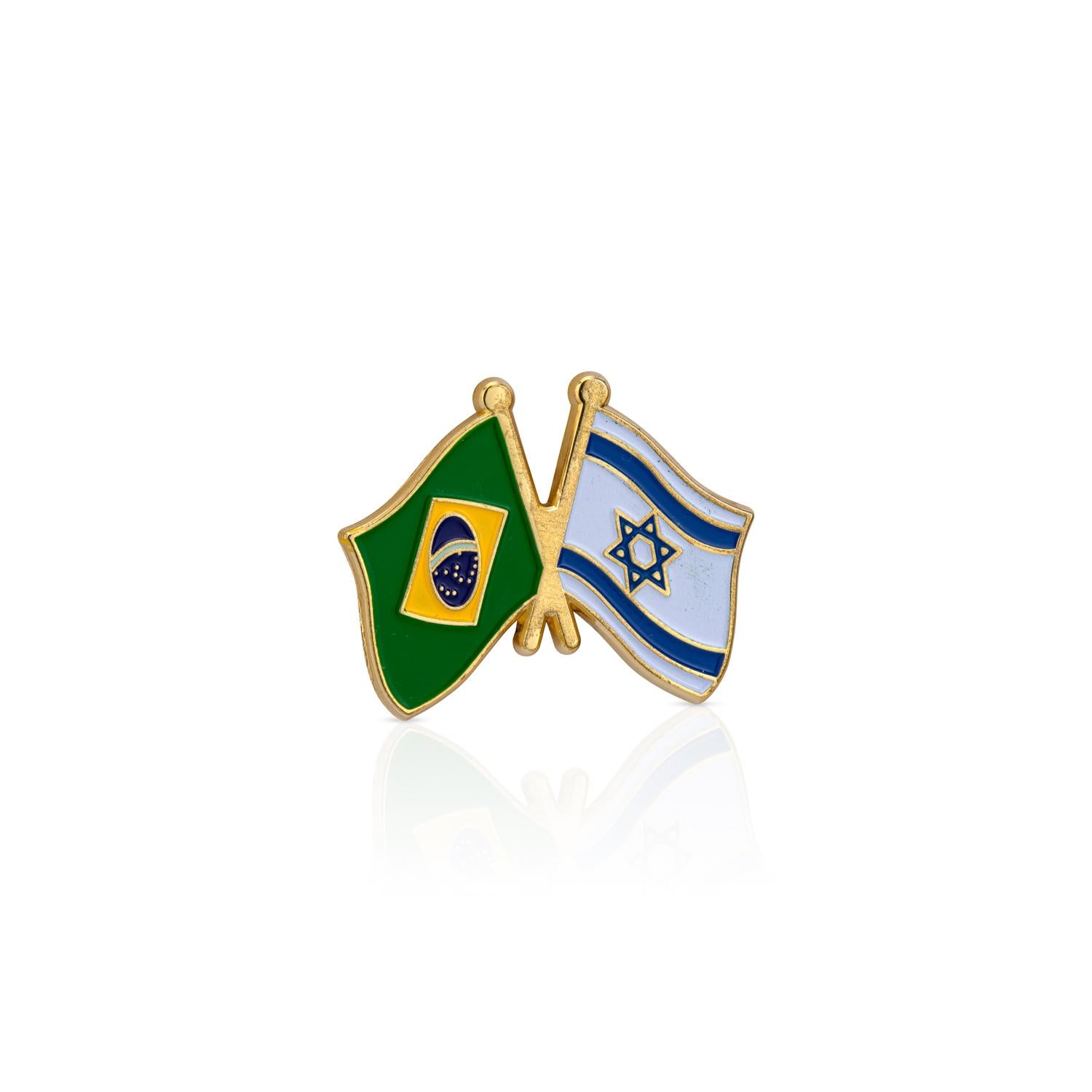 Pin with flags of Brazil and Israel on a white background