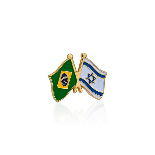 Pin with flags of Brazil and Israel on a white background