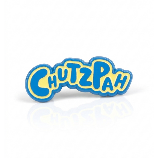 enamel pin of the word chutzpah