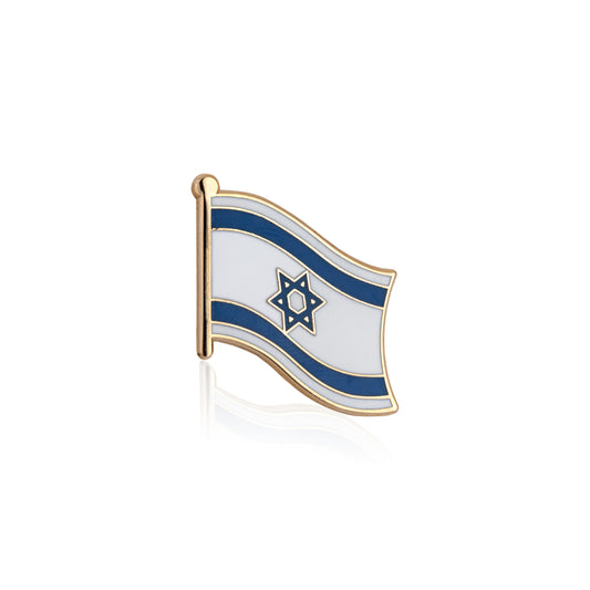 Pin of the Israeli flag on a white background