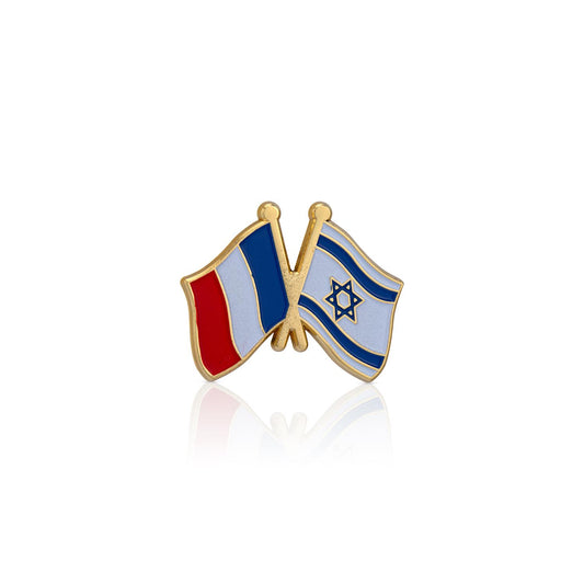 Pin with crossed flags of France and Israel on a white background