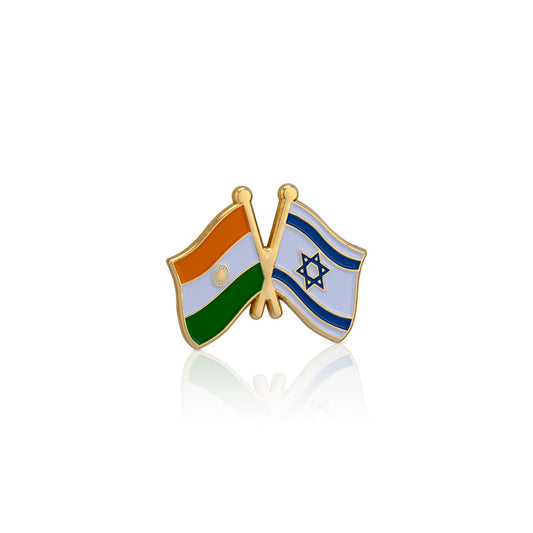Pin with flags of India and Israel on a white background