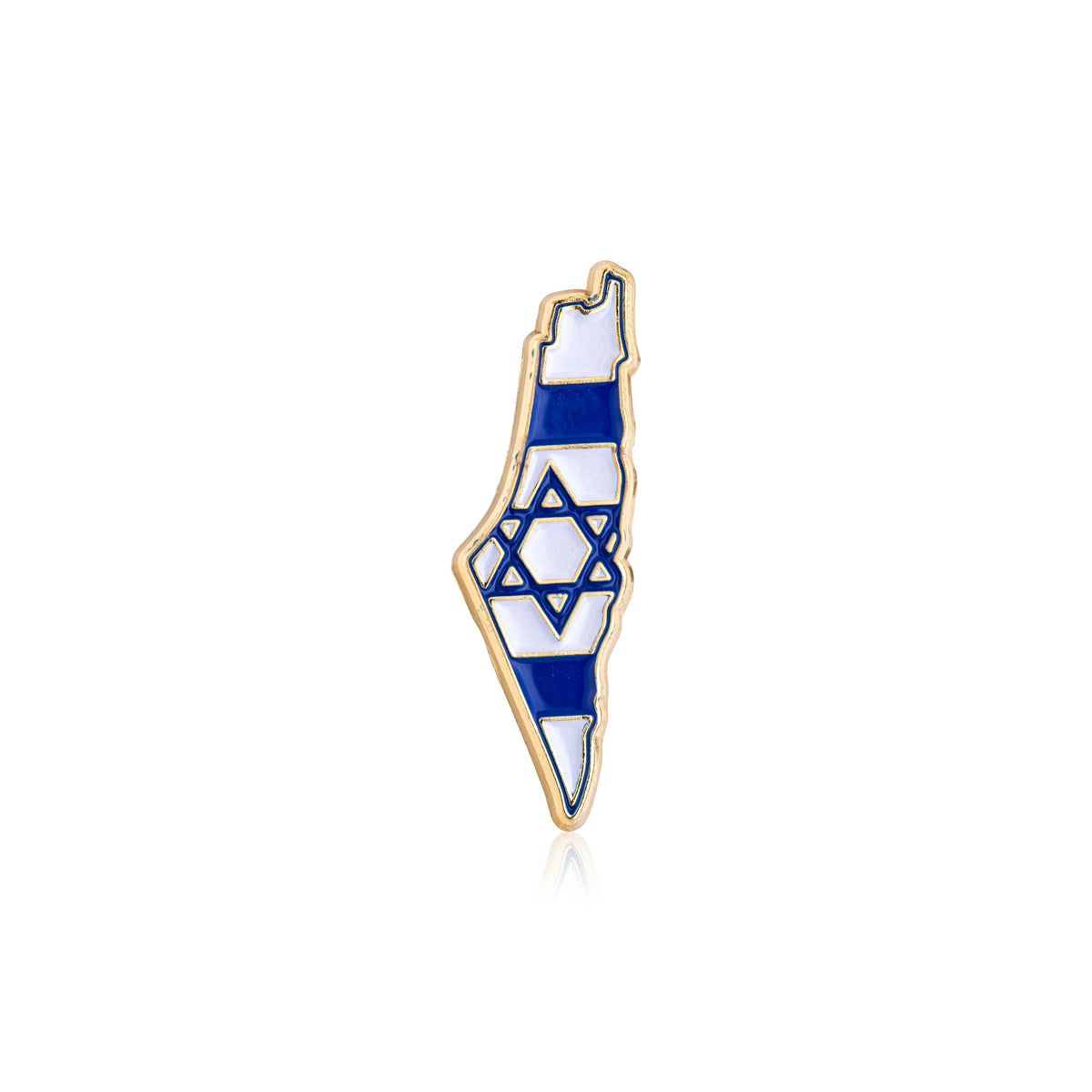 Pin with Israel's flag design on a white background