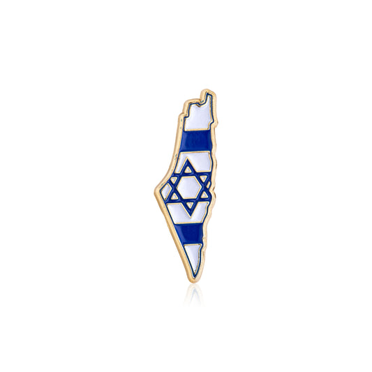 Pin with Israel's flag design on a white background