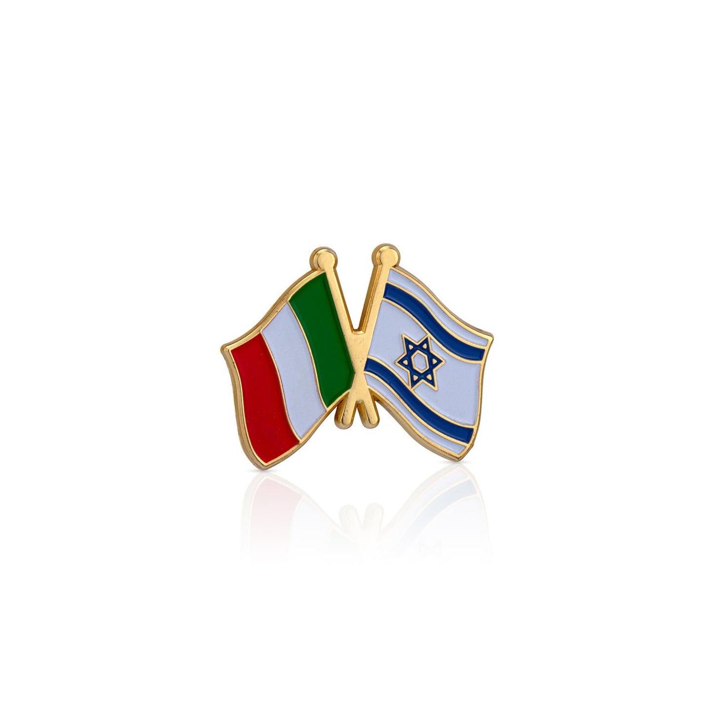 Pin with crossed flags of Italy and Israel on a white background