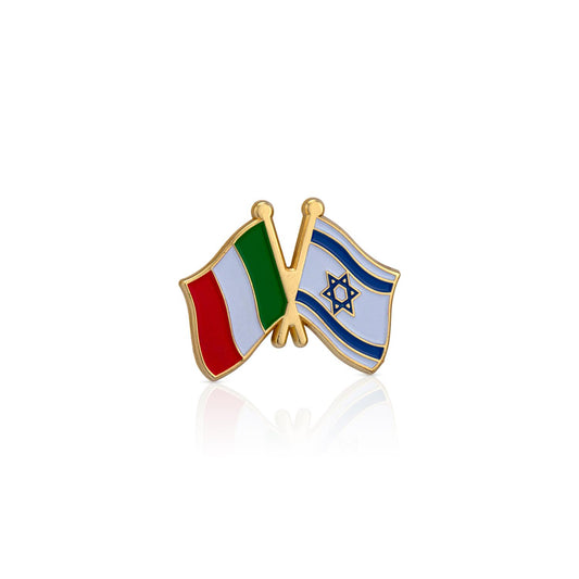 Pin with crossed flags of Italy and Israel on a white background