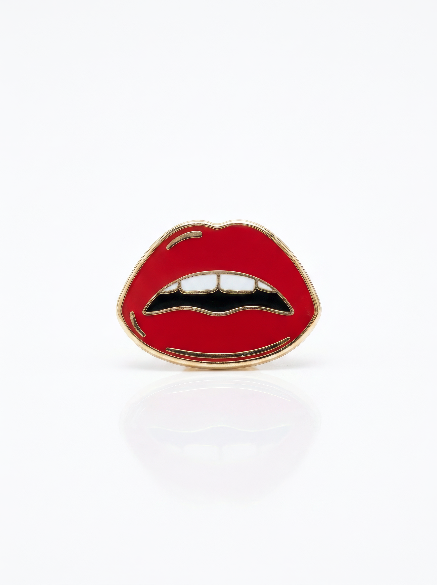 Red Pop Art lips hard enamel pin with polished gold metal inspired by Tom Wesselmann