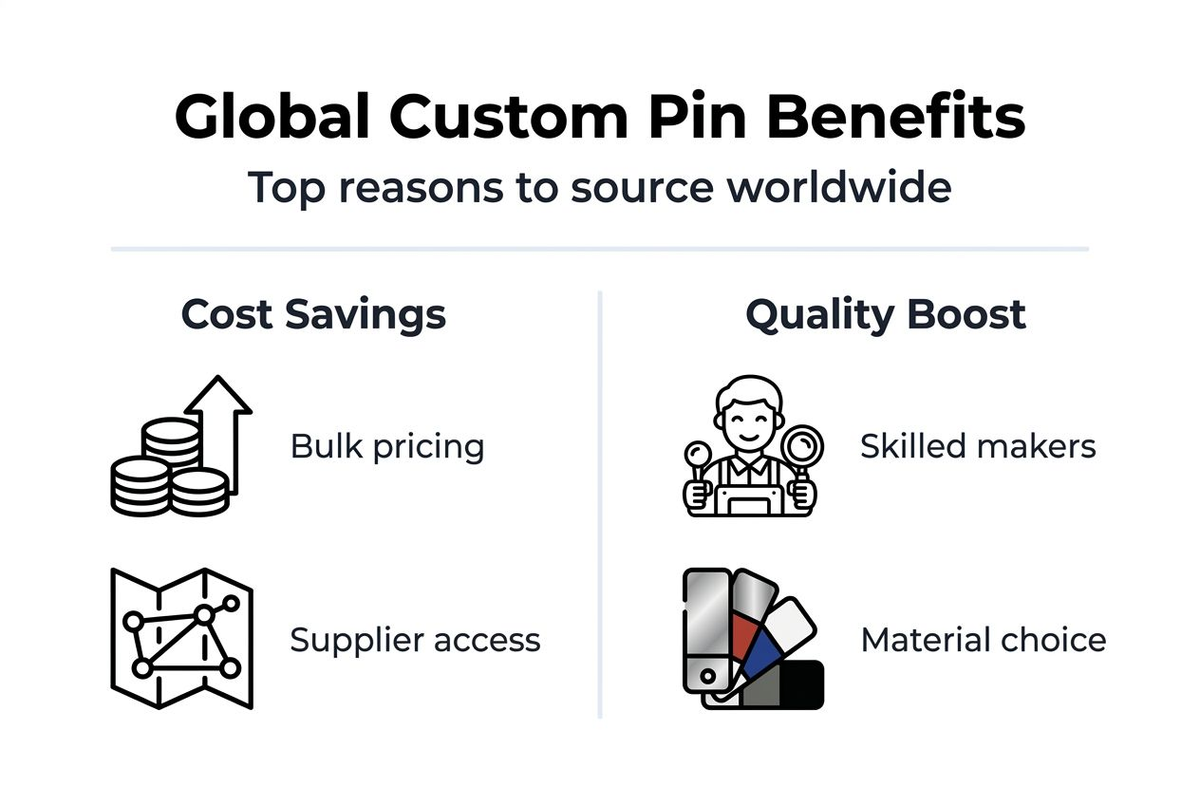 Infographic on global custom pin benefits